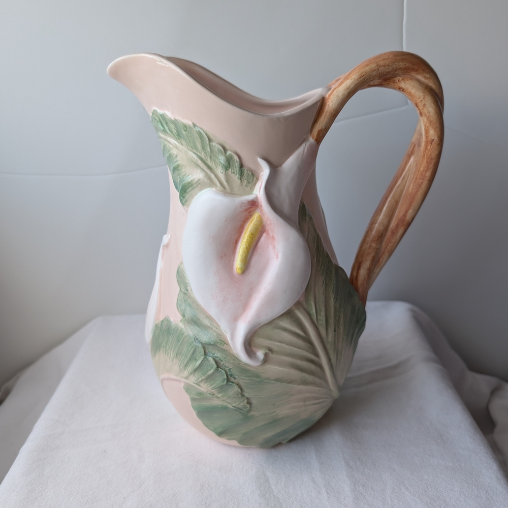 Fritz & Floyd Lily Of The Valley Floral Ceramic Pitcher 2 Quarts Vintage